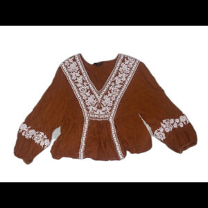 American Eagle Women's Top Small S Petite Y2K 90s Babydoll Waist Embroidery Rust